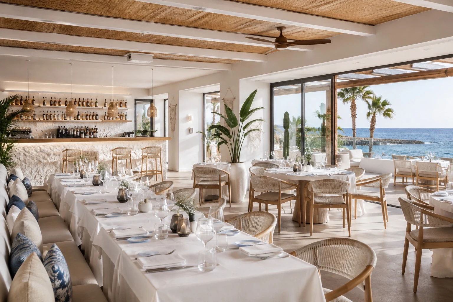 Fotografia d'interni ristorante fronte mare a Lanzarote di LA ZAMBELLI STUDIO